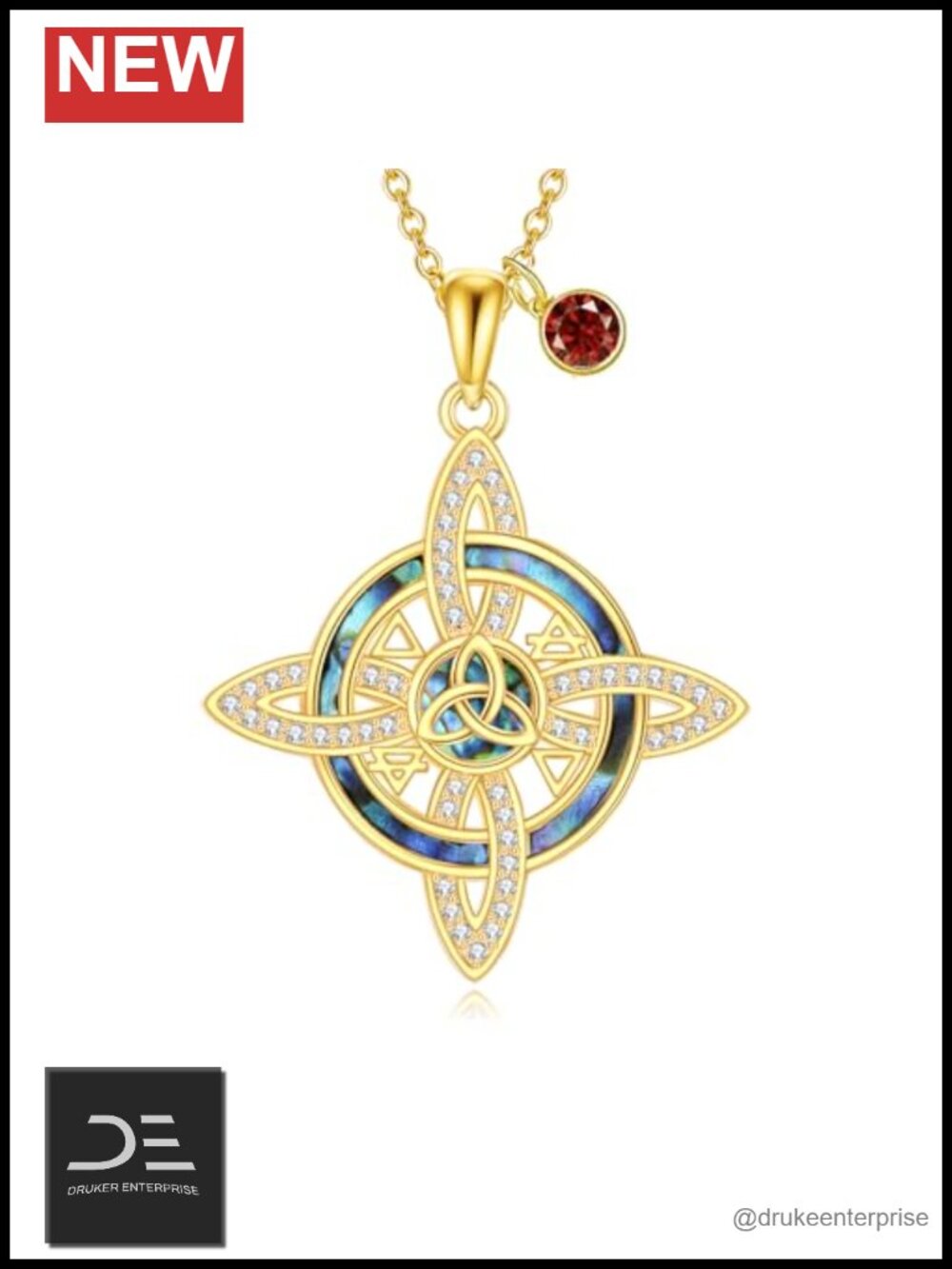 Witches Knot Pendant Necklace 18K Gold Plated Birthstone Protection Charm